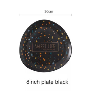 Terrazzo Matte Black and White Ceramic Bowls and Plates - Terrazzo Matte Black and White Ceramic Bowls and Plates