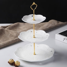 Load image into Gallery viewer, White Pearl Embossed Porcelain Cake Stand
