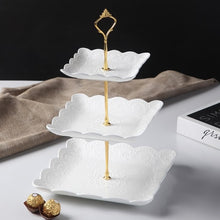 Load image into Gallery viewer, White Pearl Embossed Porcelain Cake Stand
