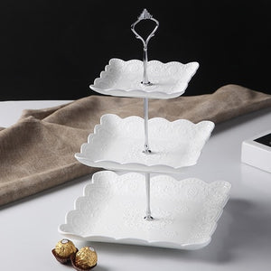 White Pearl Embossed Porcelain Cake Stand