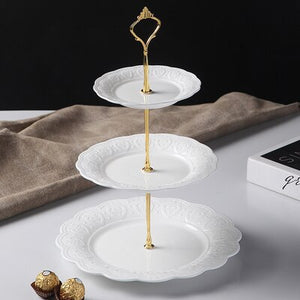 White Pearl Embossed Porcelain Cake Stand