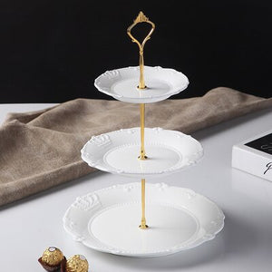 White Pearl Embossed Porcelain Cake Stand