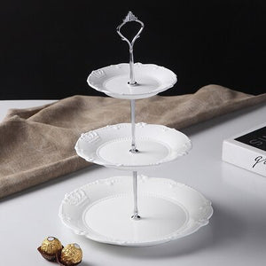 White Pearl Embossed Porcelain Cake Stand